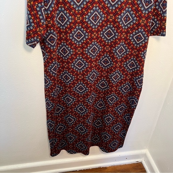Lularoe Julia Bodycon Dress Blue Red Geometric - Picture 10 of 11